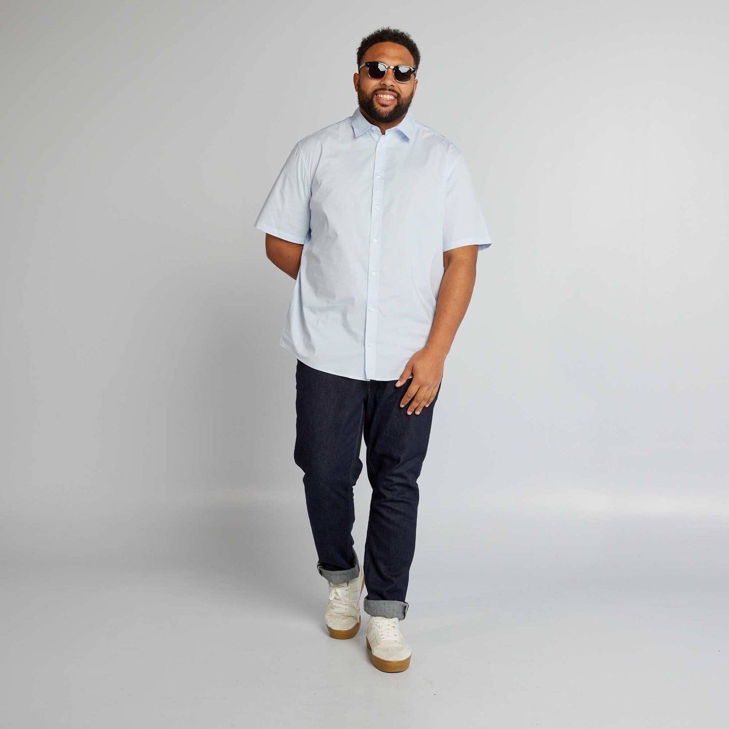 Short-sleeved straight-cut shirt BLUE