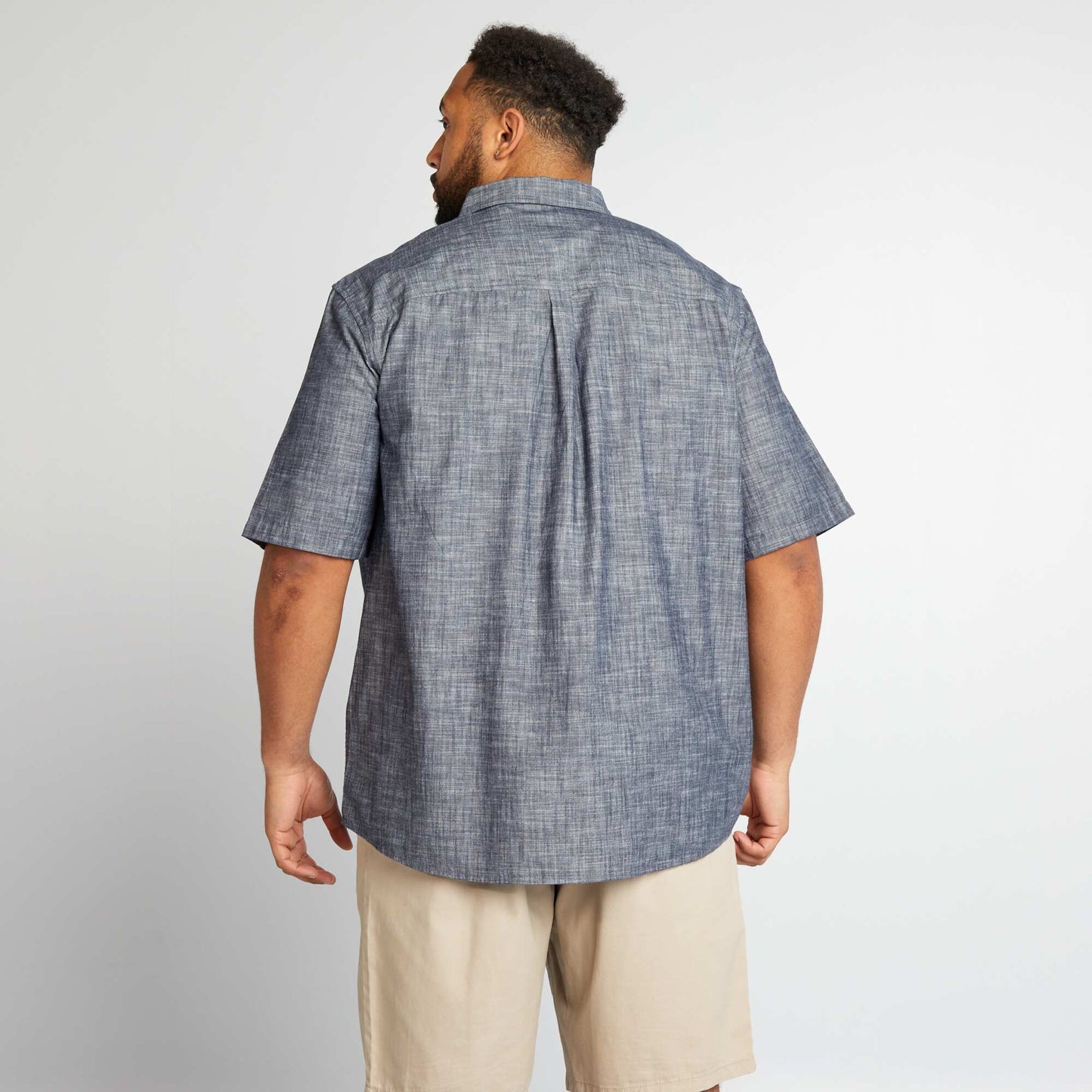 Short-sleeved cotton chambray shirt BLUE