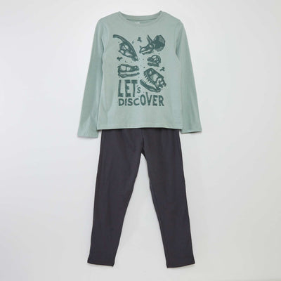 Long printed jersey pyjamas - 2-piece set GREEN