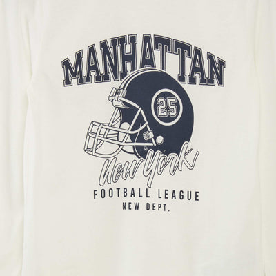 بيجامة جيرسي طويلة مطبوعة - طقم من قطعتين - أبيض