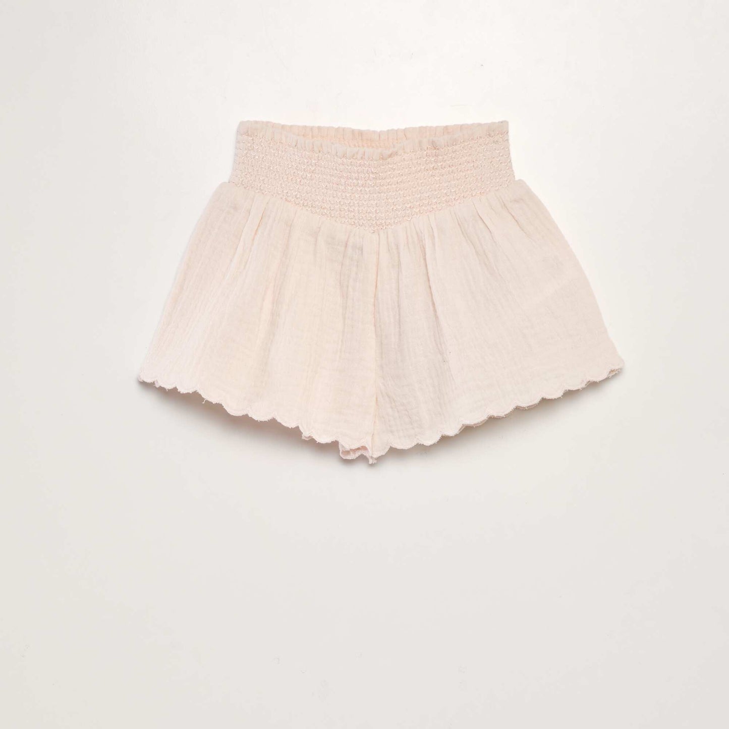 Cotton gauze shorts with smocked waist PINK