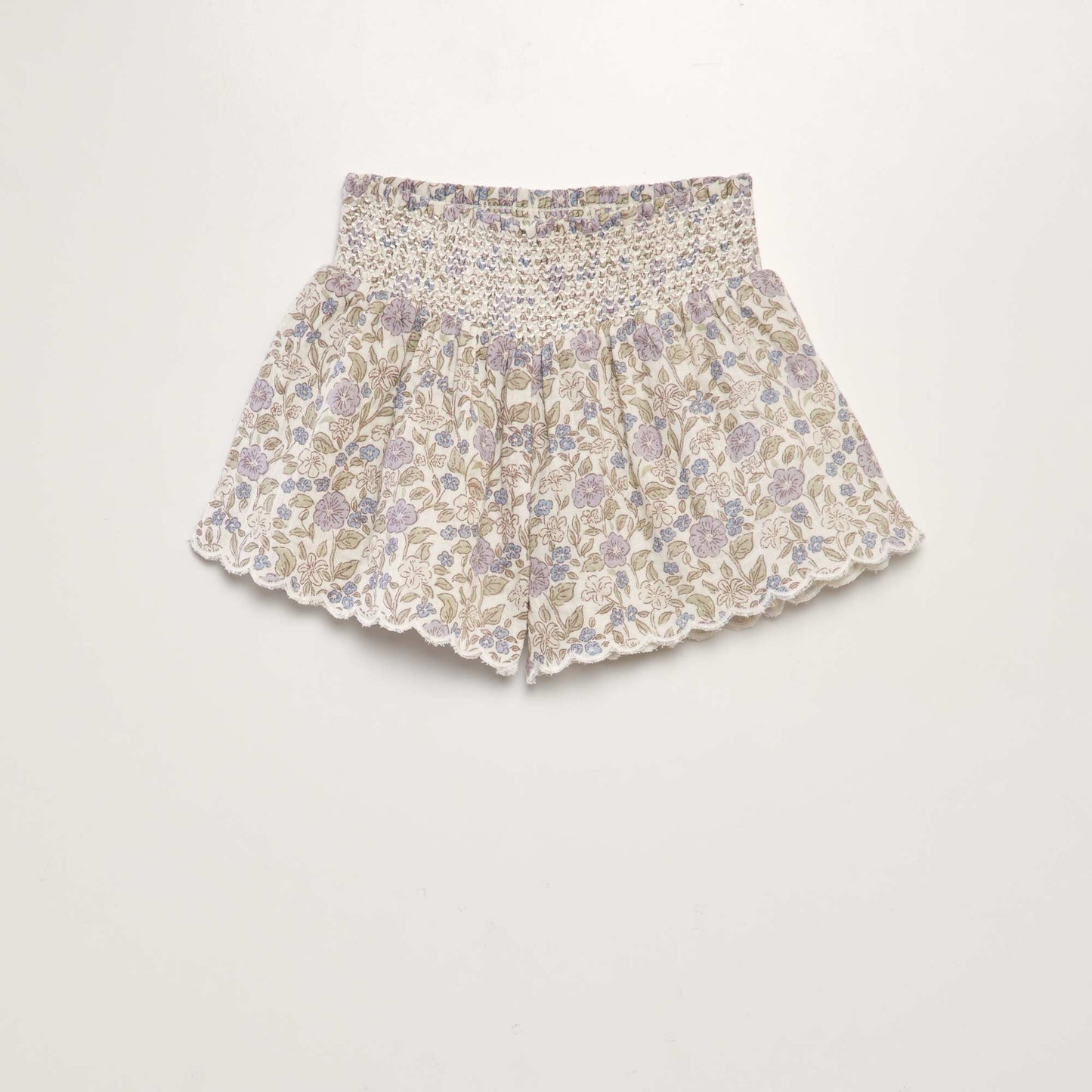 Cotton gauze shorts with smocked waist WHITE