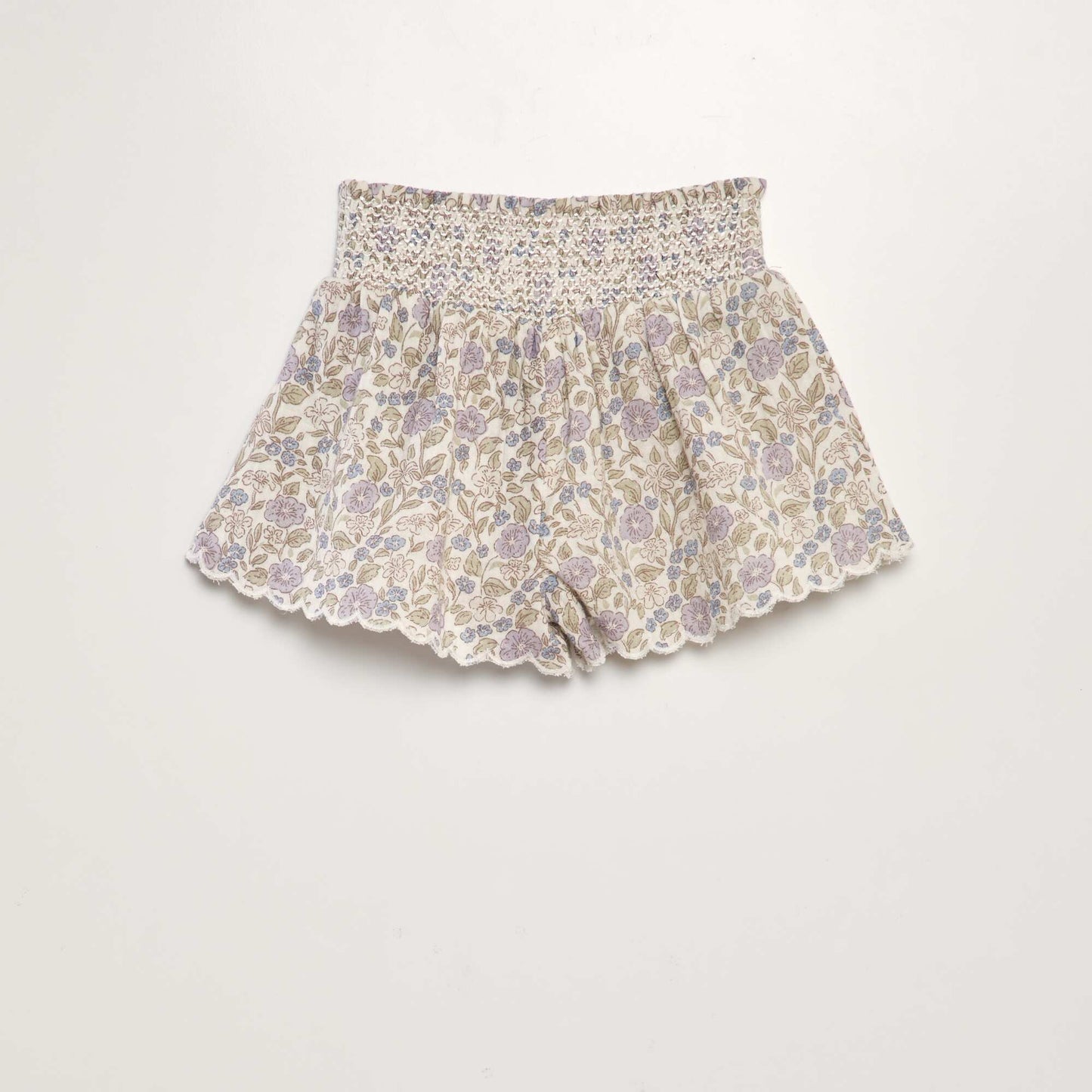 Cotton gauze shorts with smocked waist WHITE