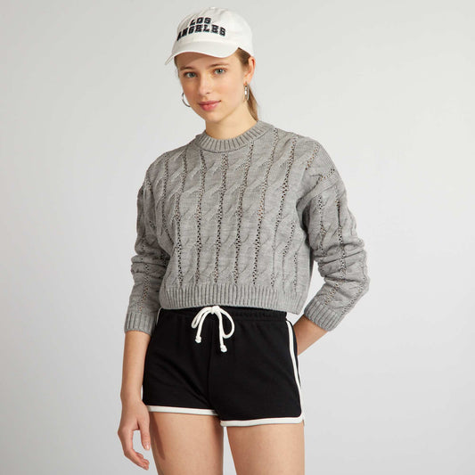 Cropped cable-knit jumper GREY