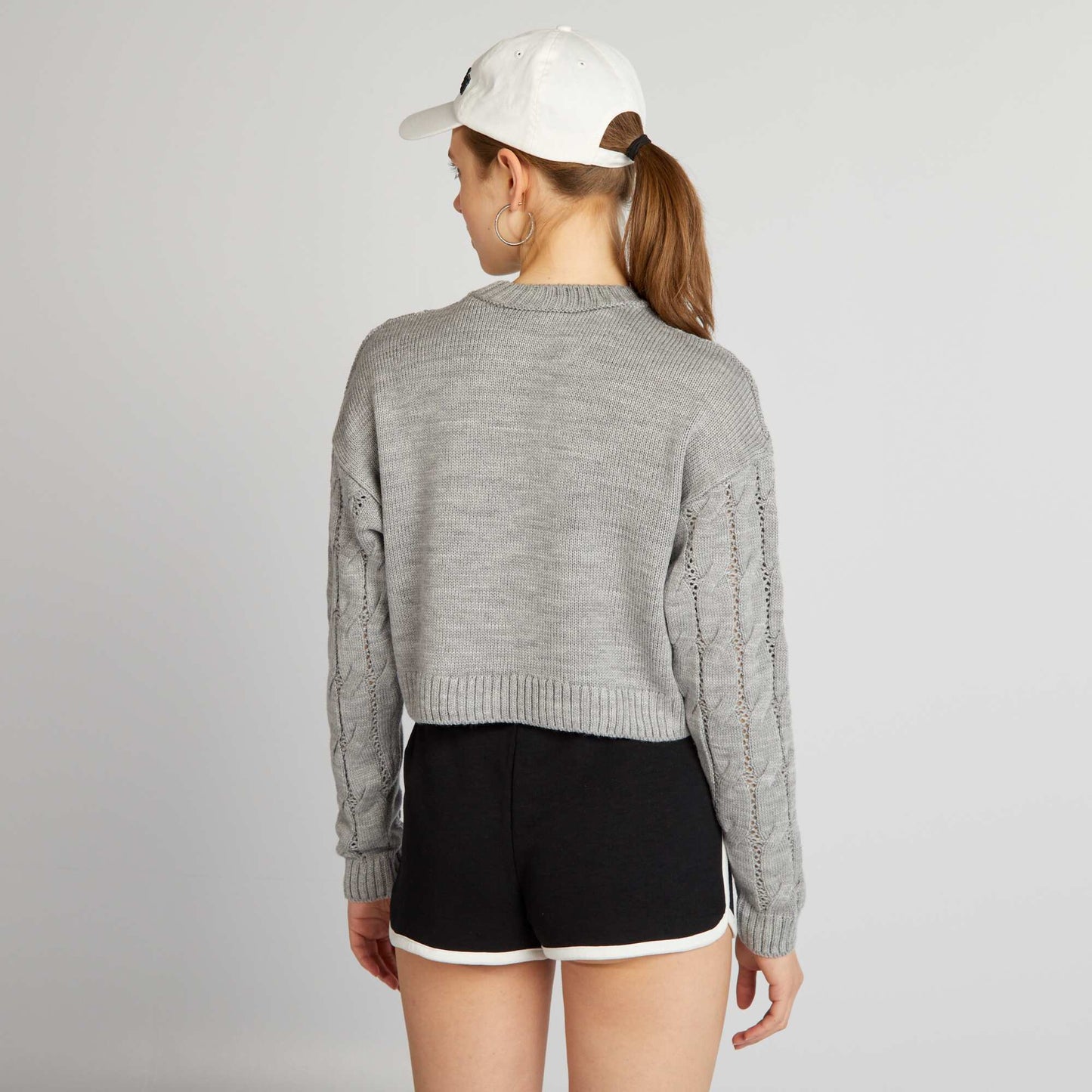 Cropped cable-knit jumper GREY