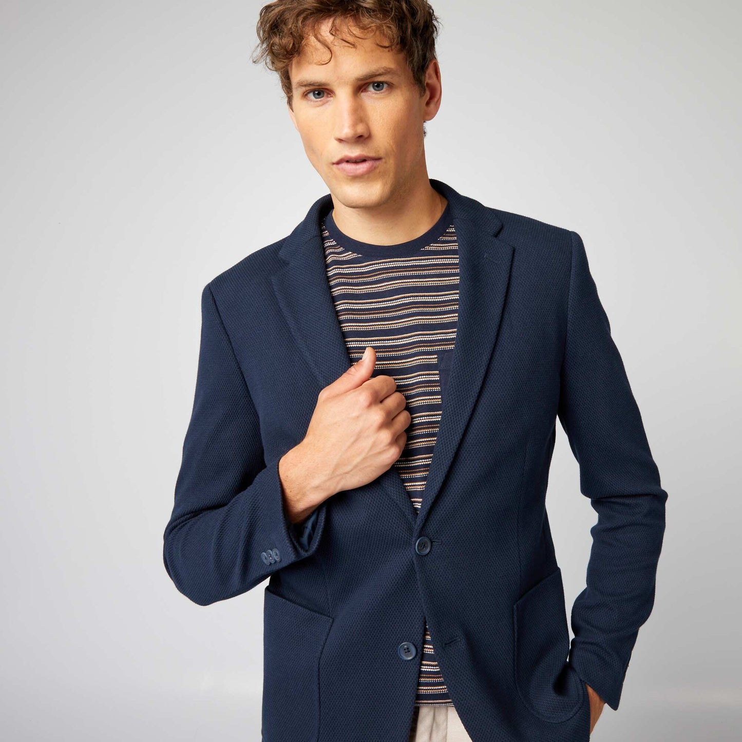 Piqué knit jacket BLUE