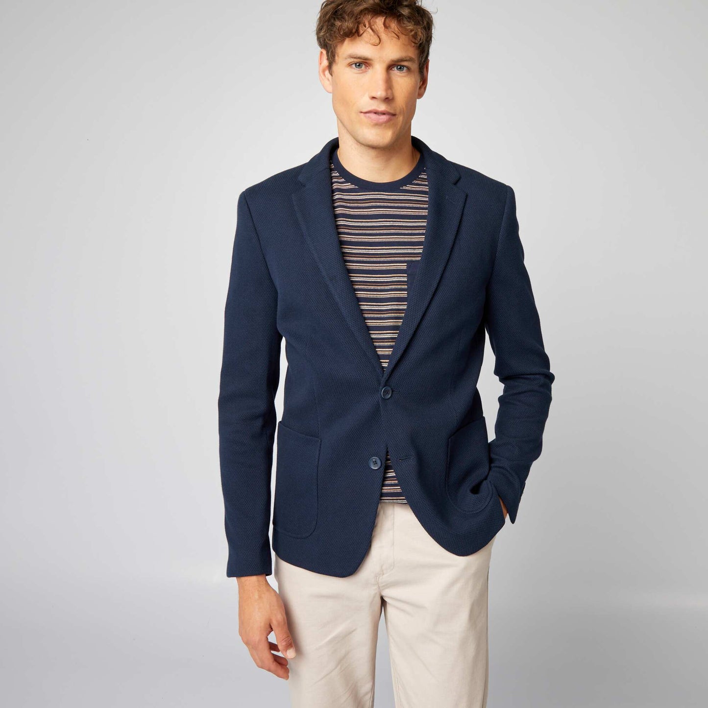 Piqué knit jacket BLUE