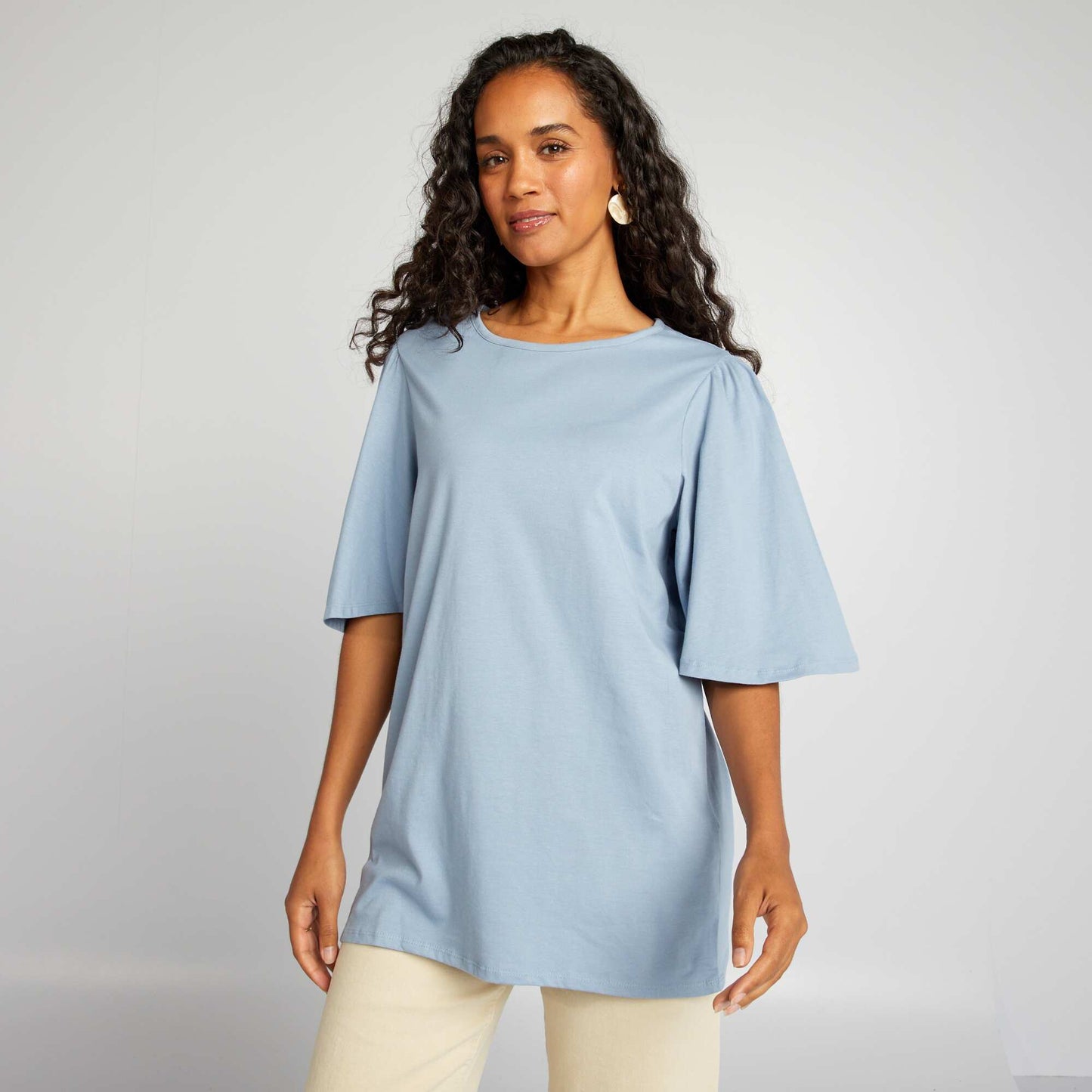 T-shirt with short ruffled sleeves BLUE