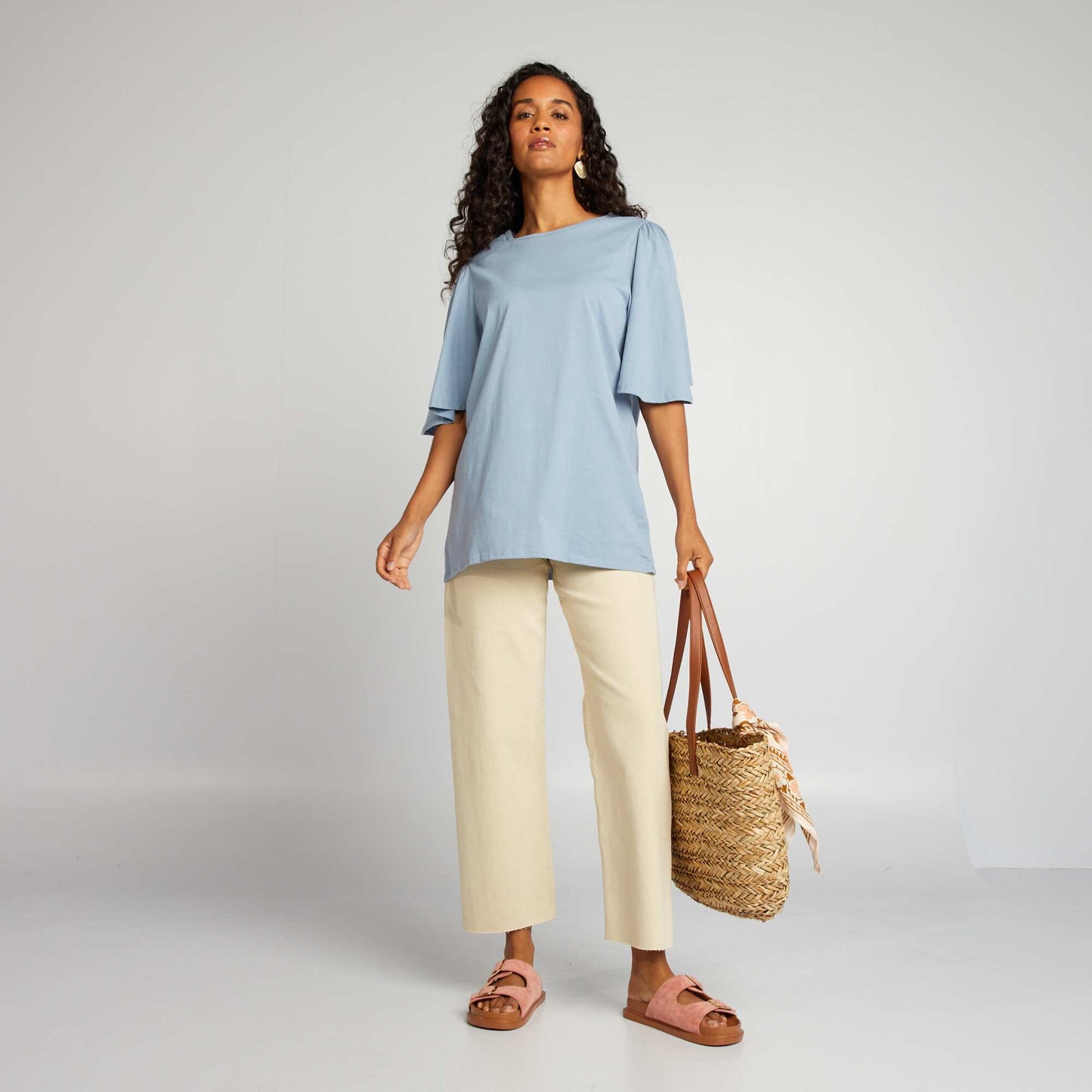 T-shirt with short ruffled sleeves BLUE