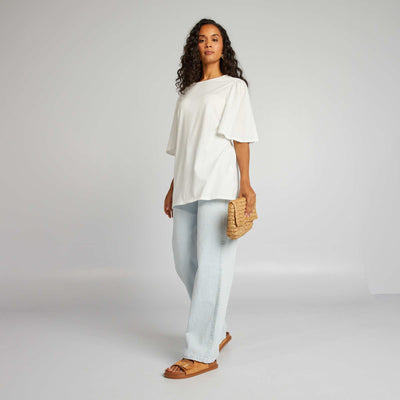 T-shirt with short ruffled sleeves BEIGE
