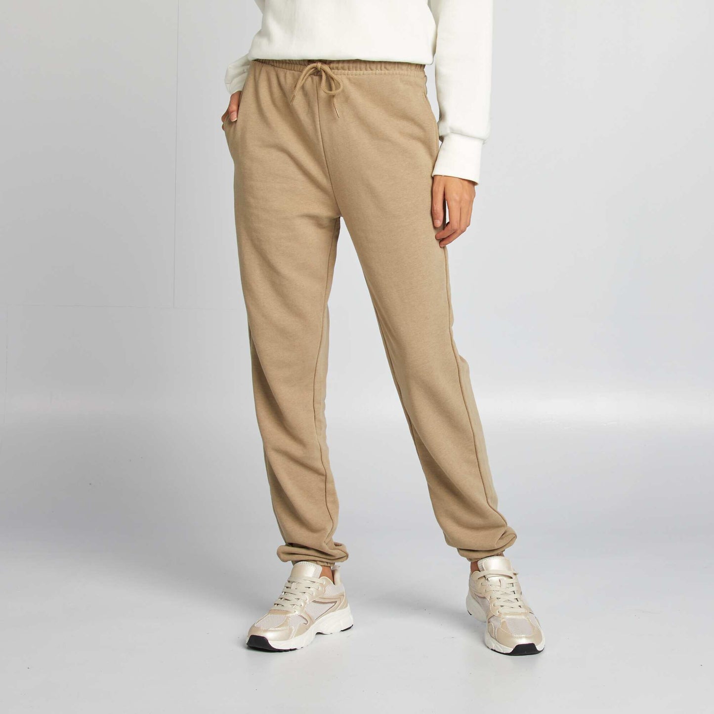 Plain fine sweatshirt fabric joggers KHAKI