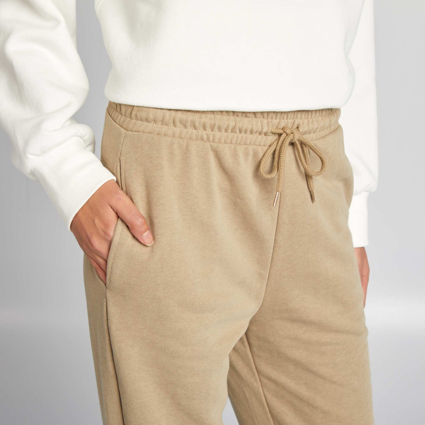 Plain fine sweatshirt fabric joggers KHAKI