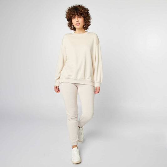 Plain fine sweatshirt fabric joggers BEIGE