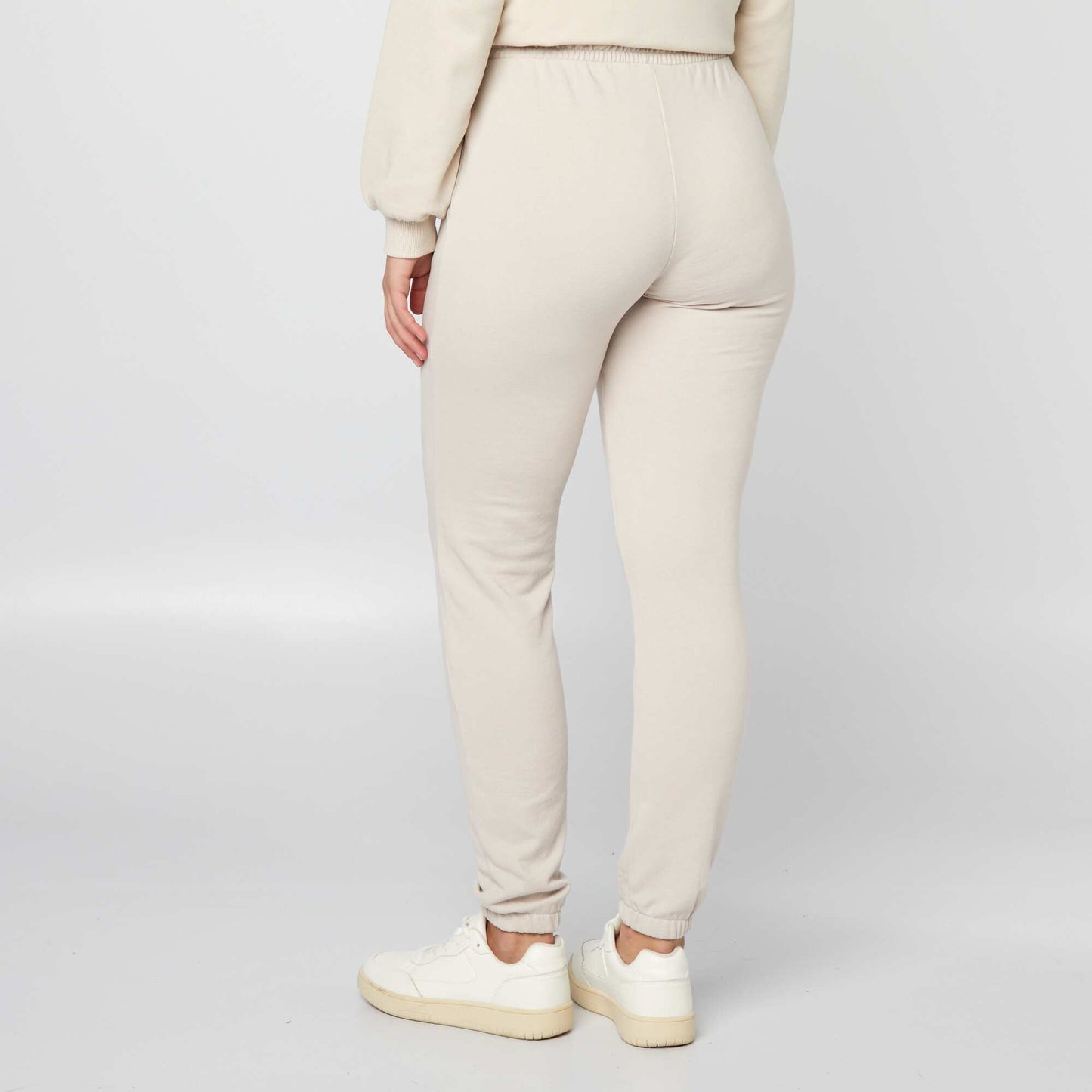 Plain fine sweatshirt fabric joggers BEIGE