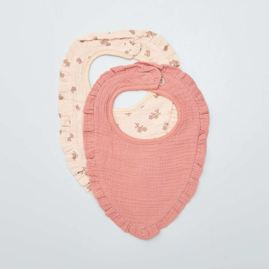 Pack of 2 frilly triangle bibs BEIGE