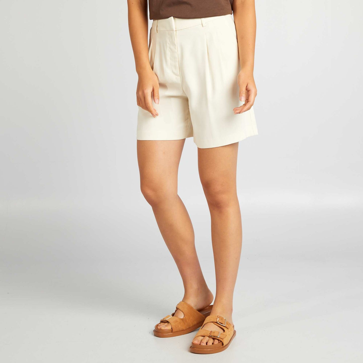 Wide-leg twill shorts BEIGE