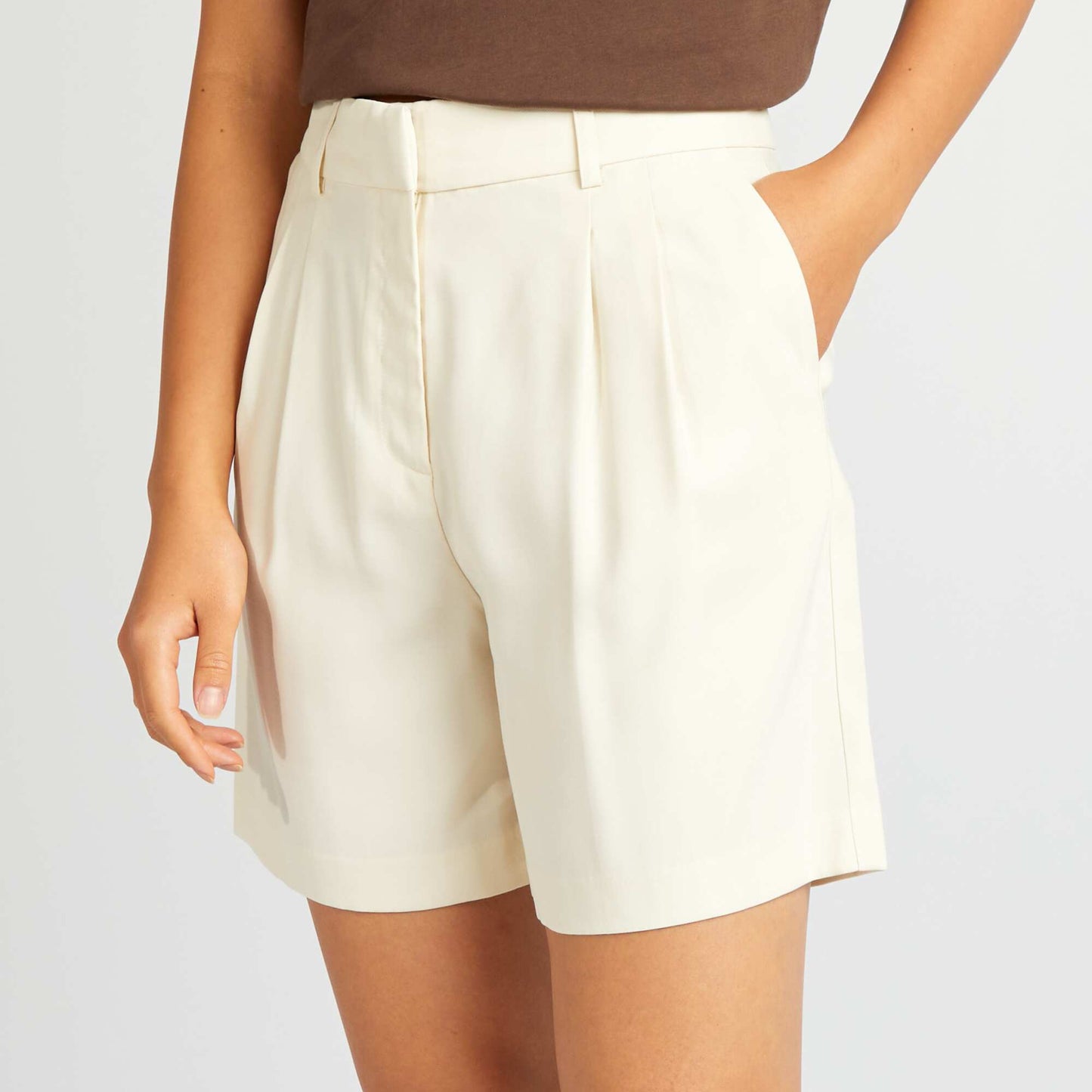 Wide-leg twill shorts BEIGE