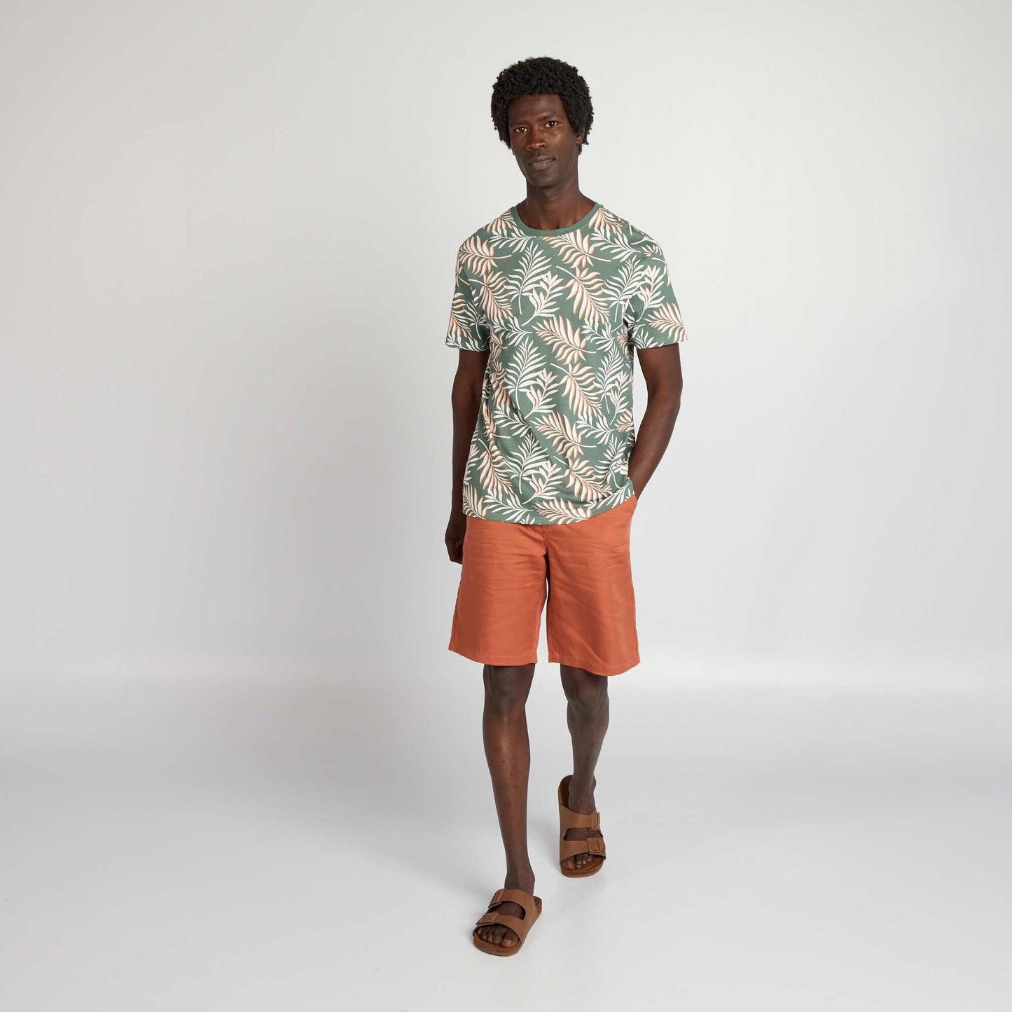 Short-sleeved printed T-shirt KHAKI