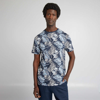 تي شيرت مطبوع بأكمام قصيرة باللون الأزرق