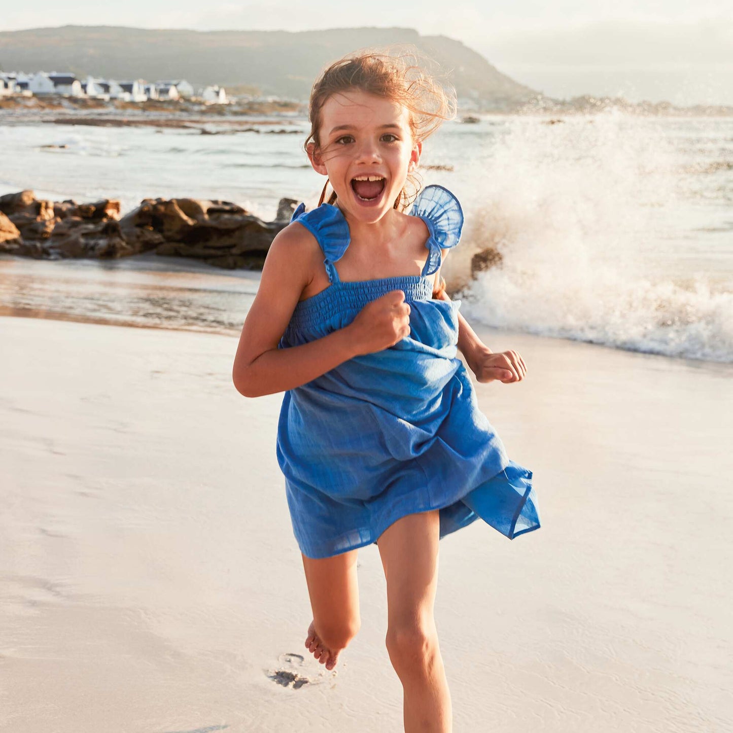 Dress with ruffled straps BLUE