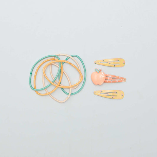 Hair styling set - elastic bobble + clips ORANGE