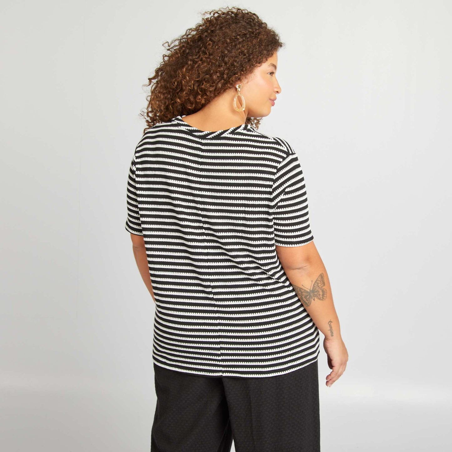 Striped stretch T-shirt BEIGE