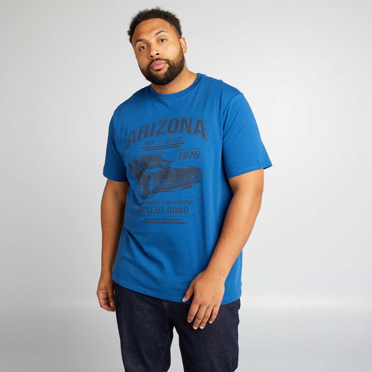 Round neck printed jersey T-shirt BLUE