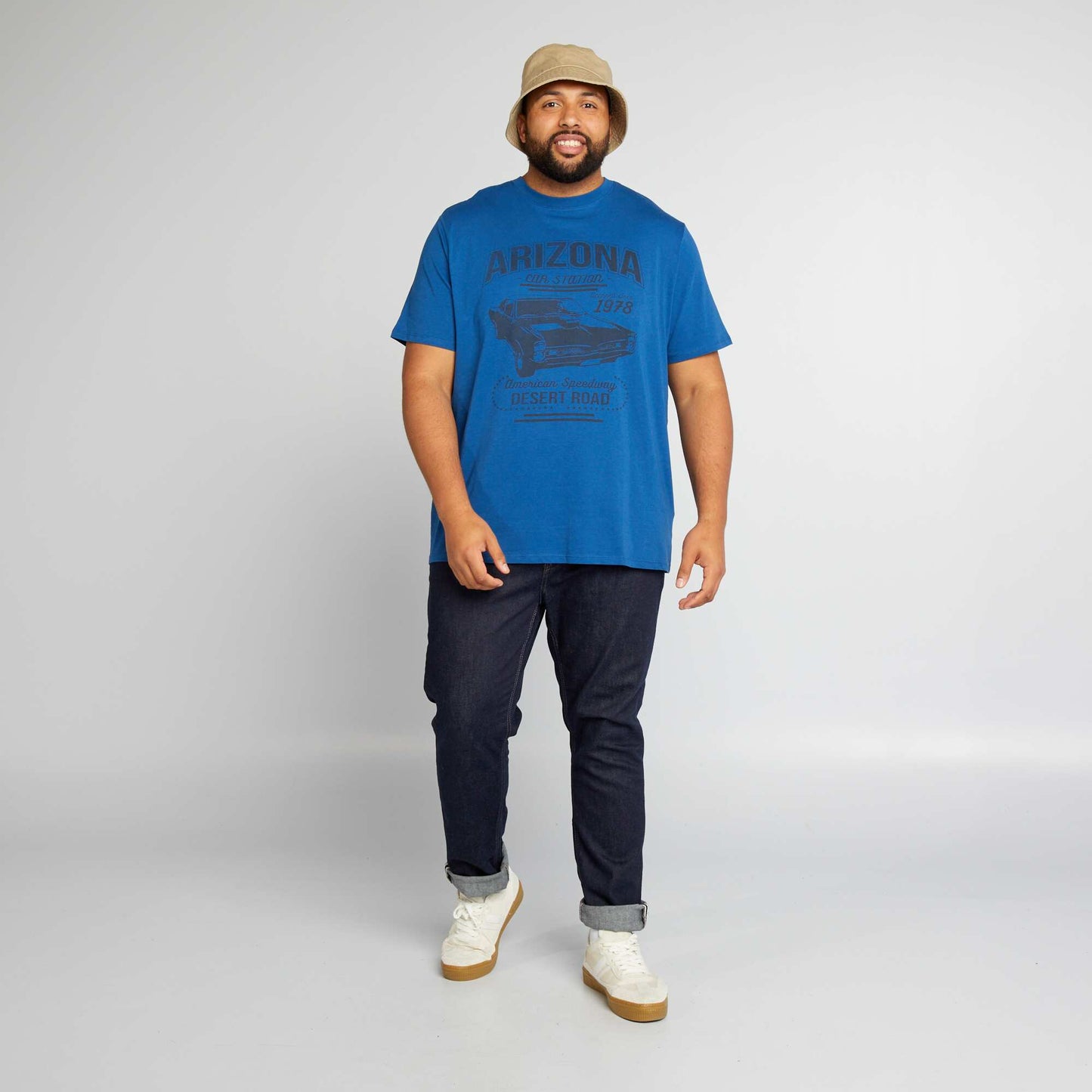 Round neck printed jersey T-shirt BLUE