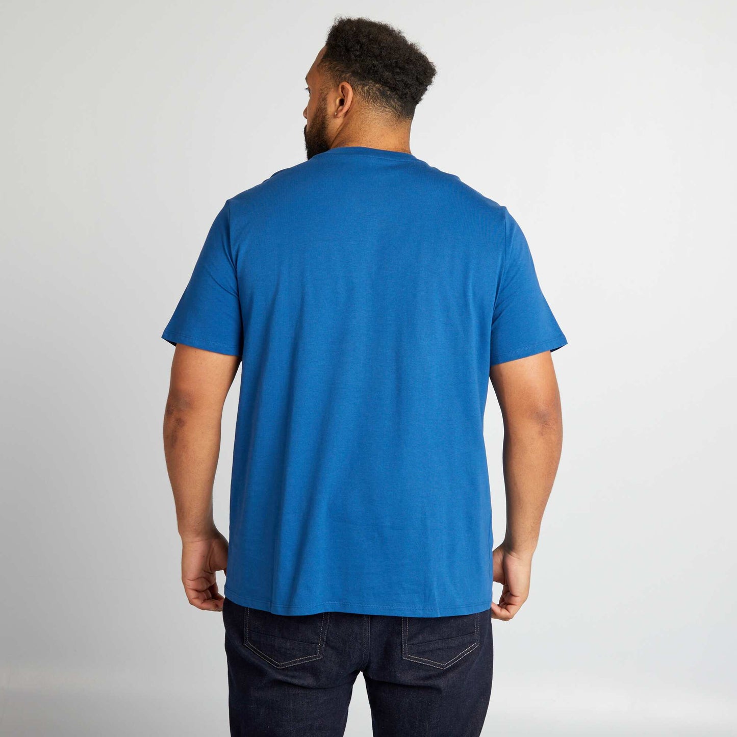 Round neck printed jersey T-shirt BLUE