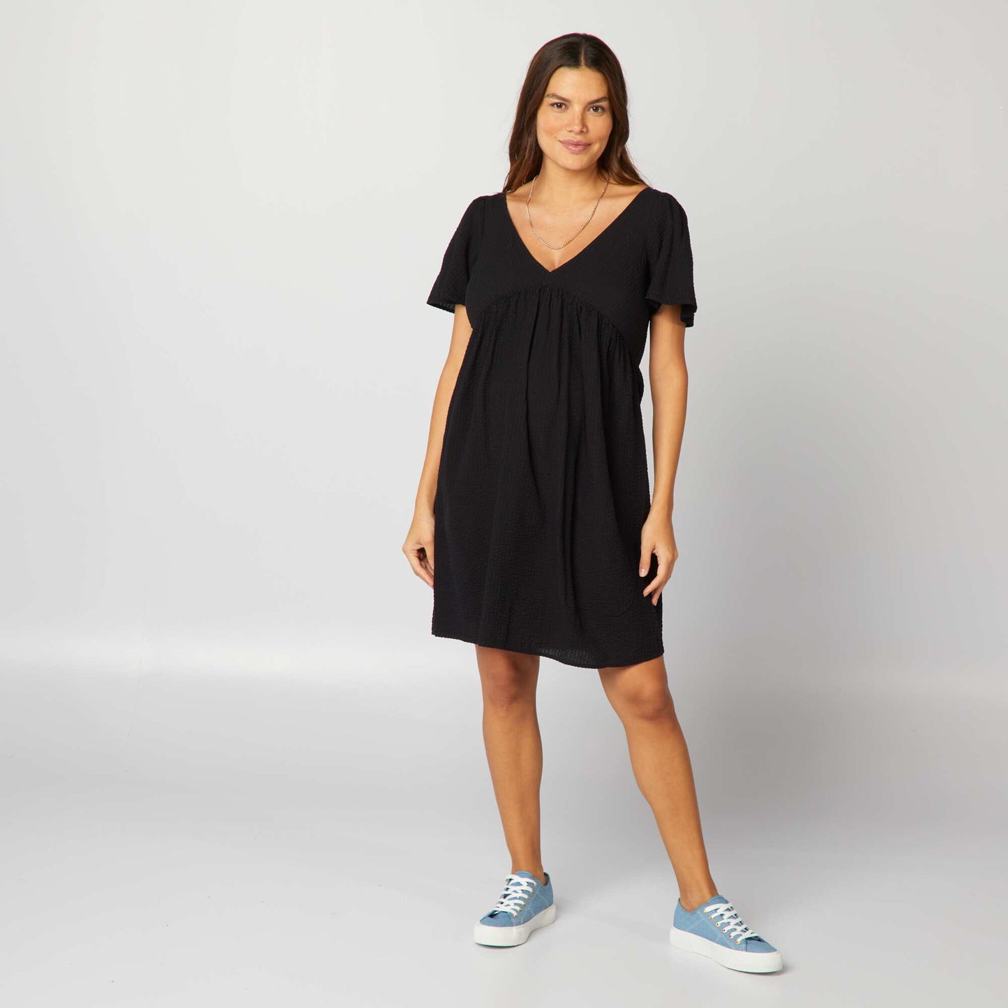 Short textured knit nursing dress black