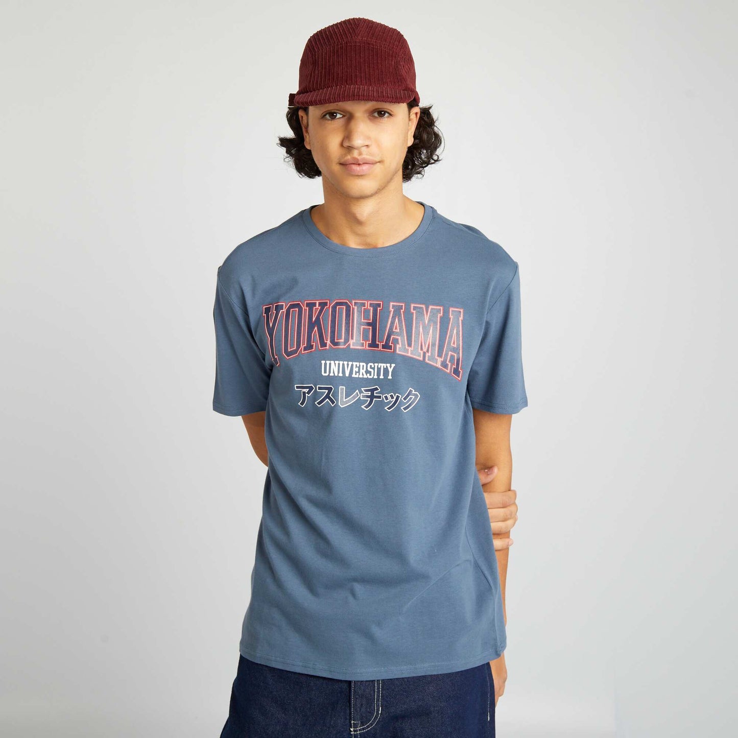 Short-sleeved T-shirt with lettering BLUE