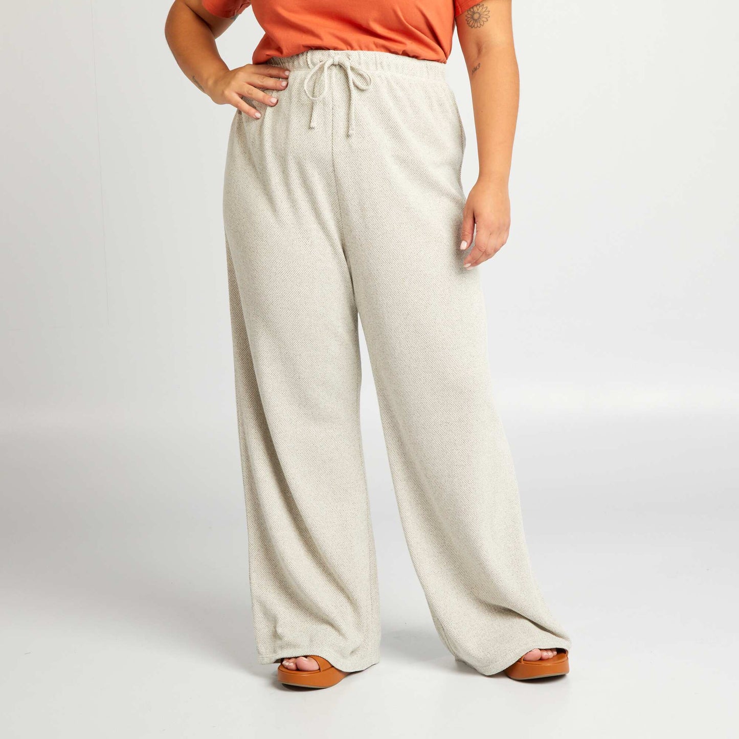 Wide-leg trousers with elasticated waist BEIGE