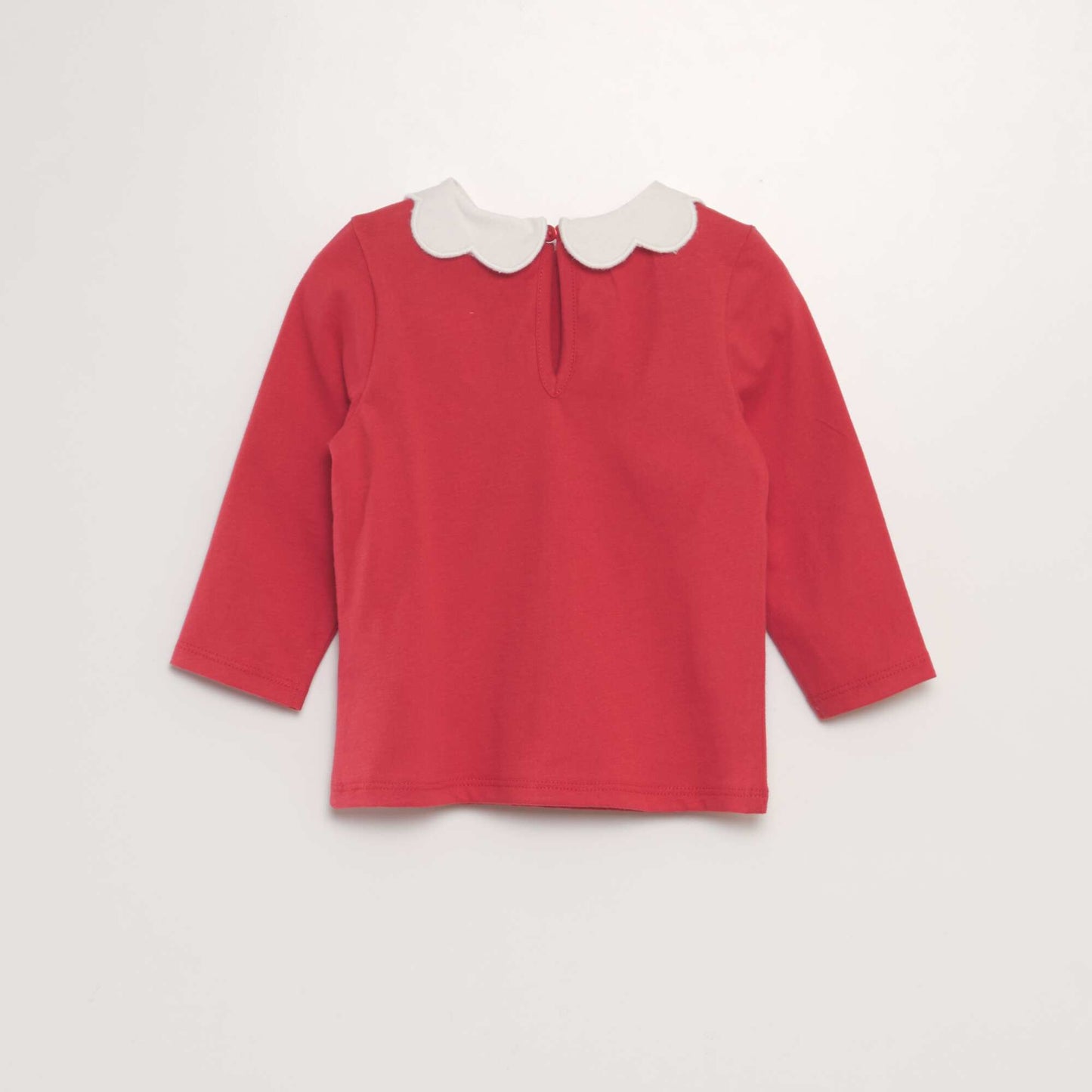 Long-sleeved scalloped neck T-shirt RED