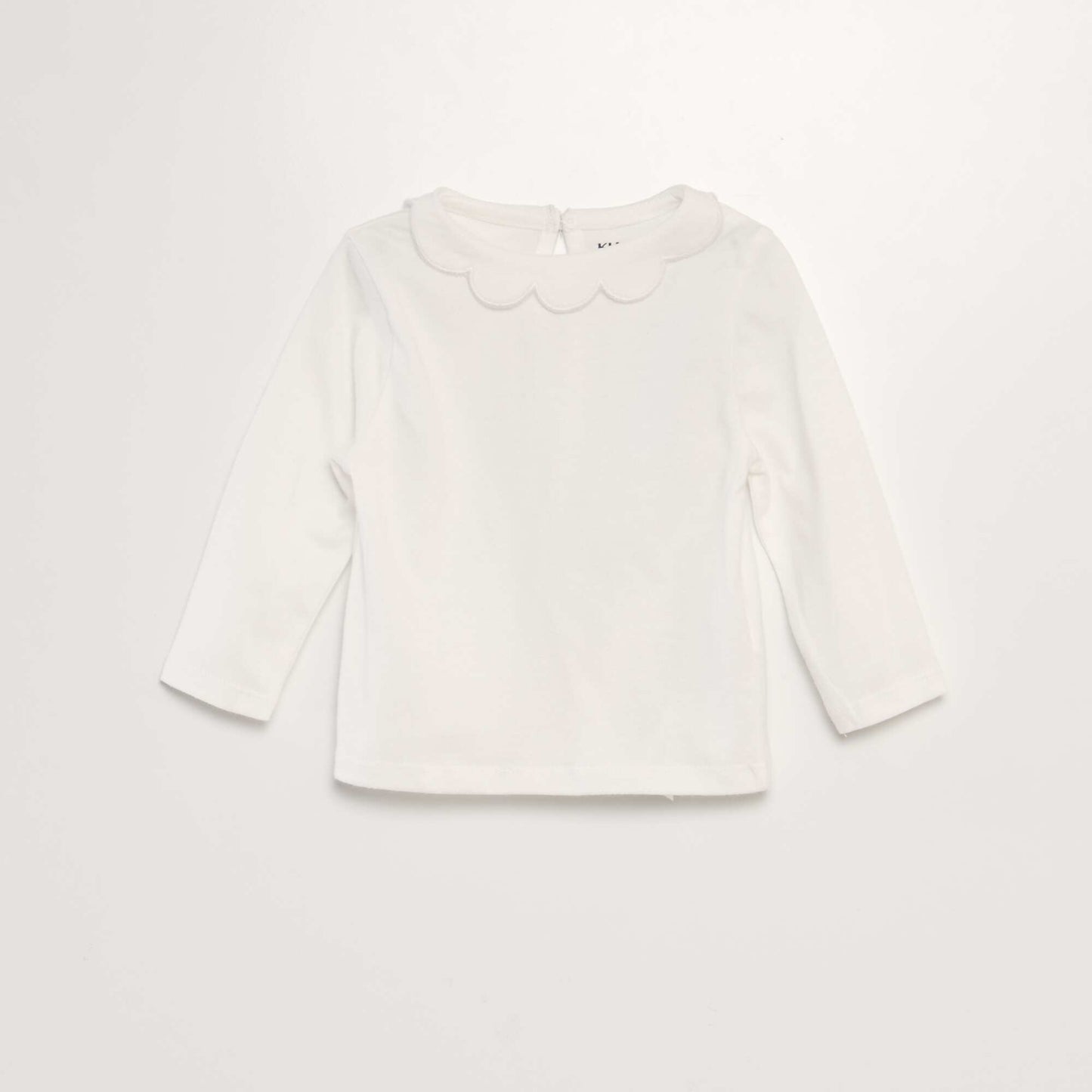 Long-sleeved scalloped neck T-shirt WHITE