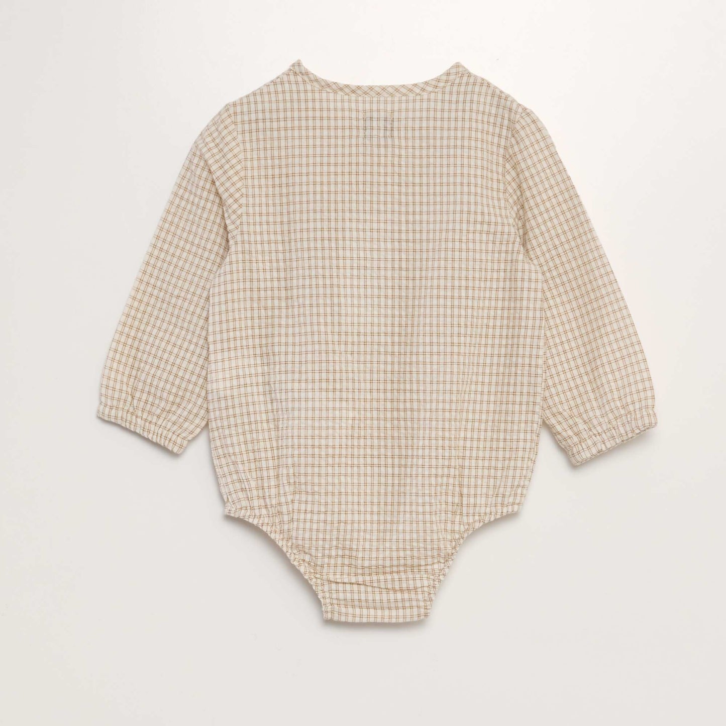 Checked seersucker shirt bodysuit BEIGE