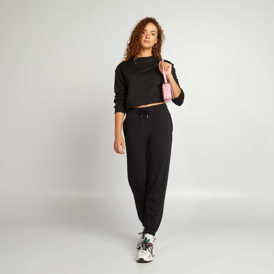 Plain fine sweatshirt fabric joggers BLACK