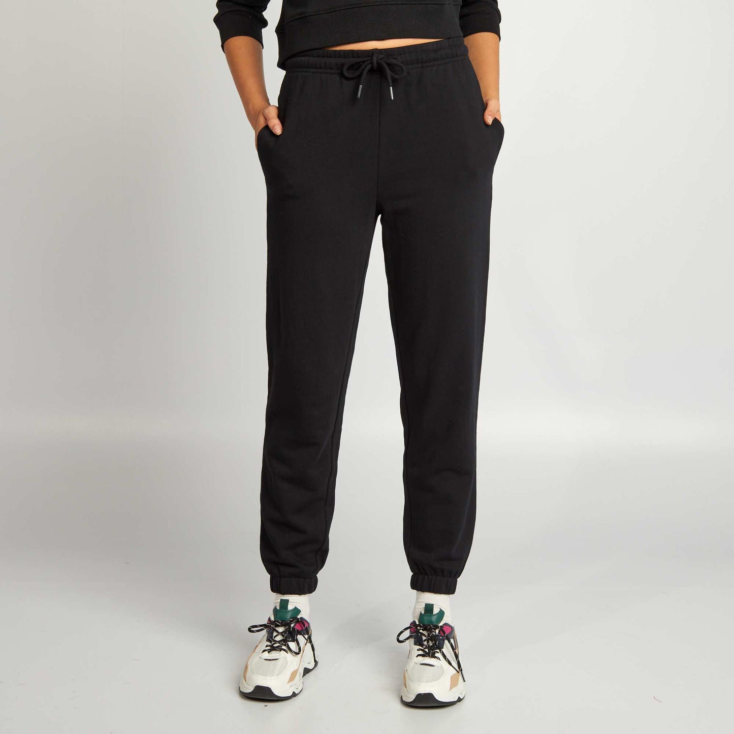 Plain fine sweatshirt fabric joggers BLACK