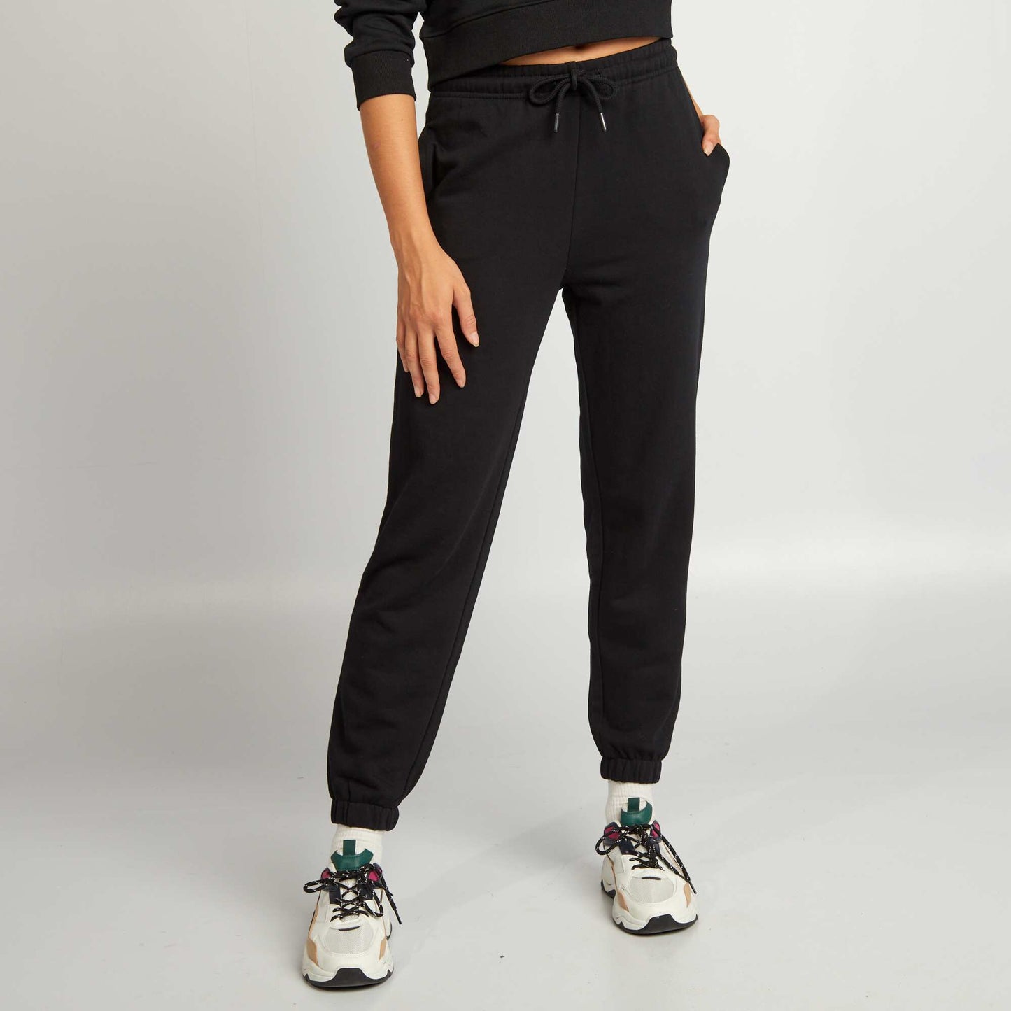 Plain fine sweatshirt fabric joggers BLACK