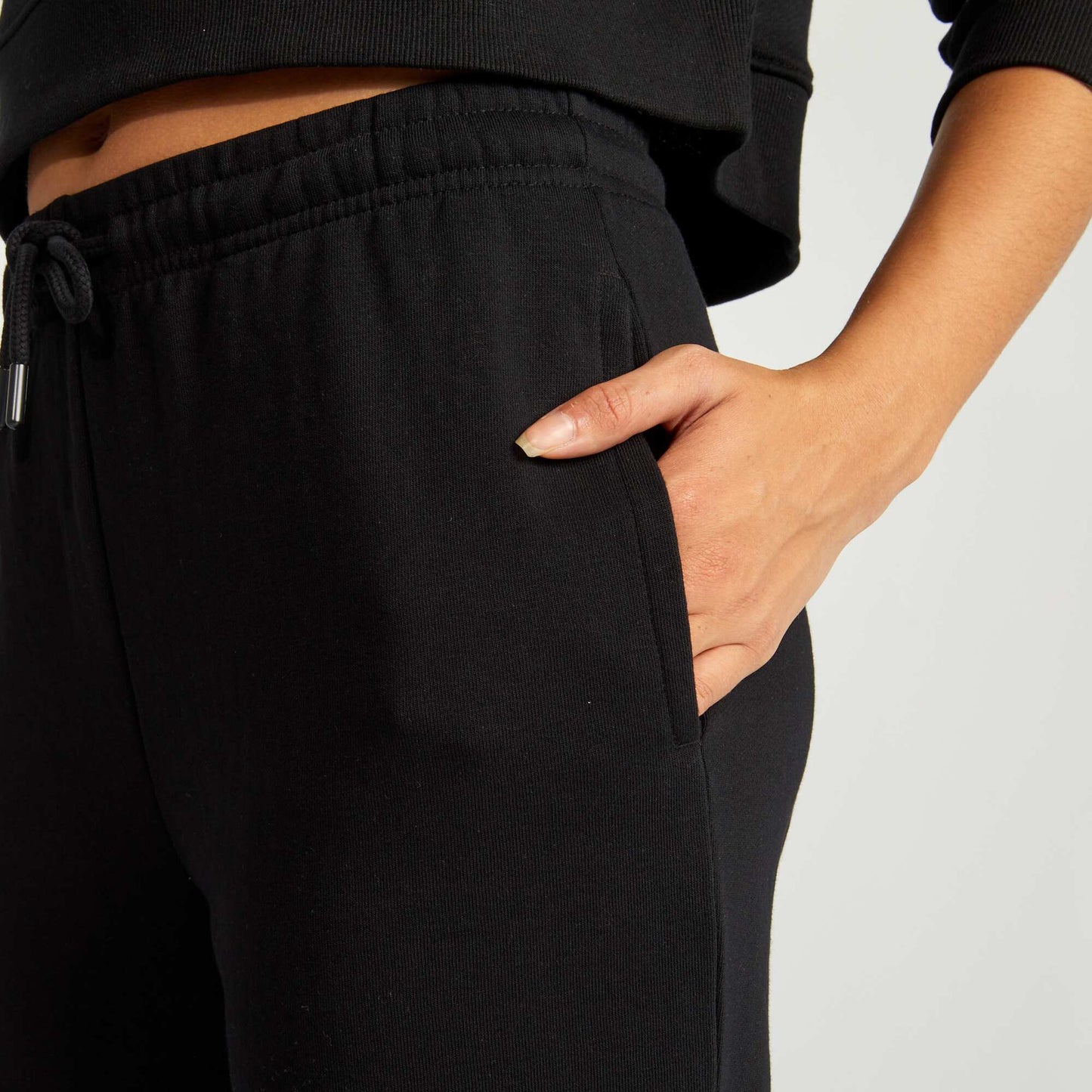 Plain fine sweatshirt fabric joggers BLACK