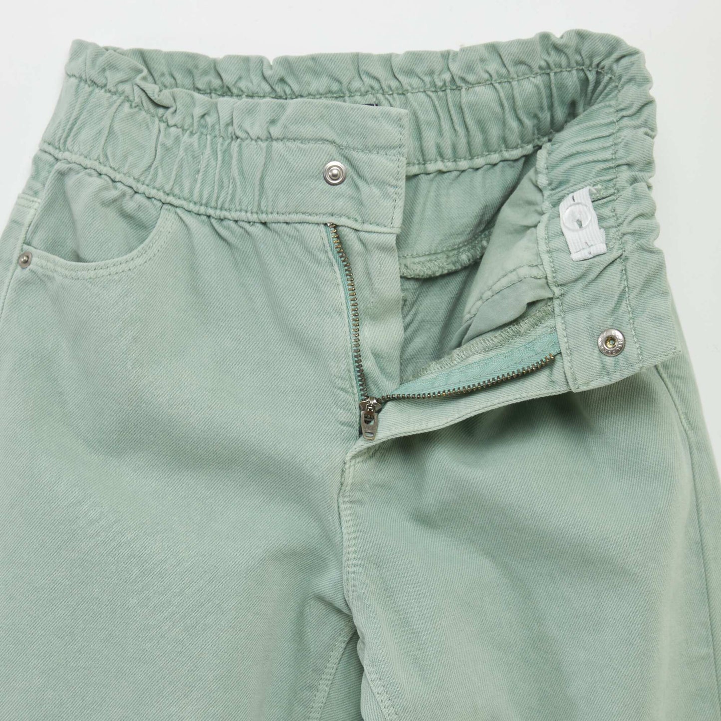 Twill trousers with ruffled waistband GREEN