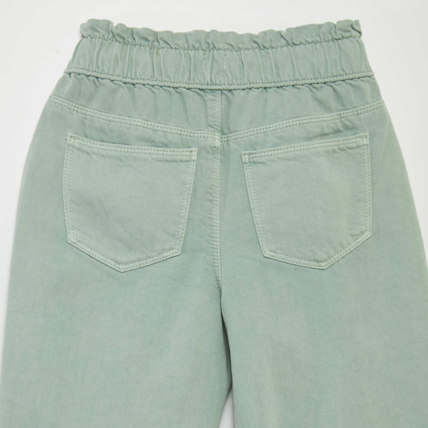 Twill trousers with ruffled waistband GREEN