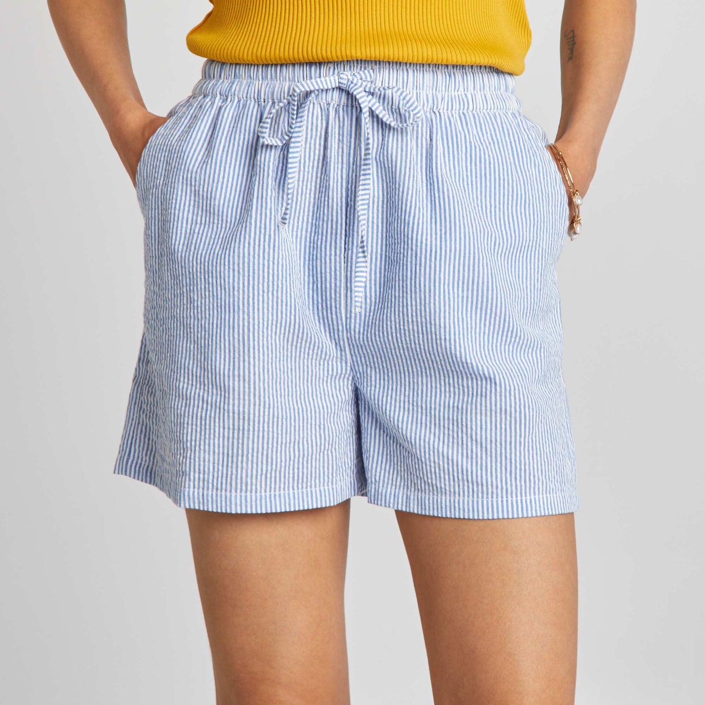 Striped cotton shorts BLUE