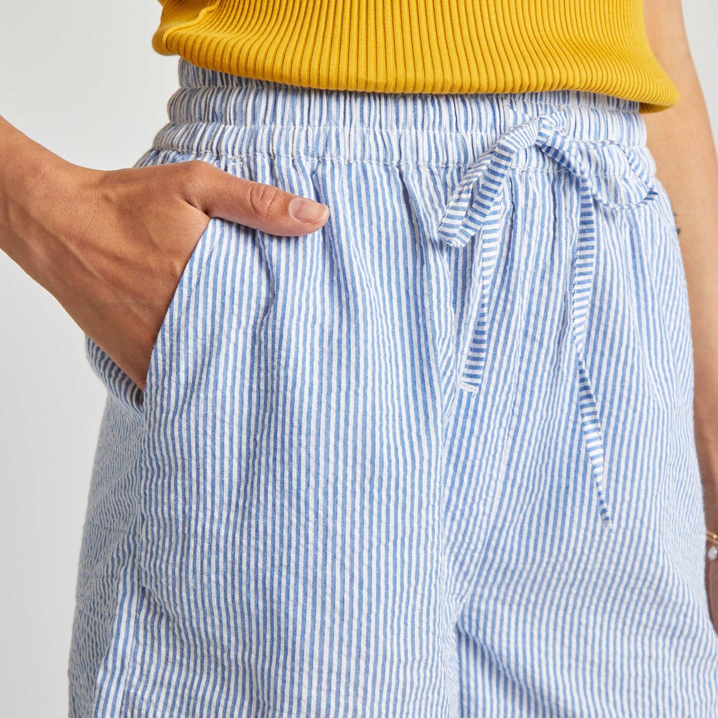 Striped cotton shorts BLUE