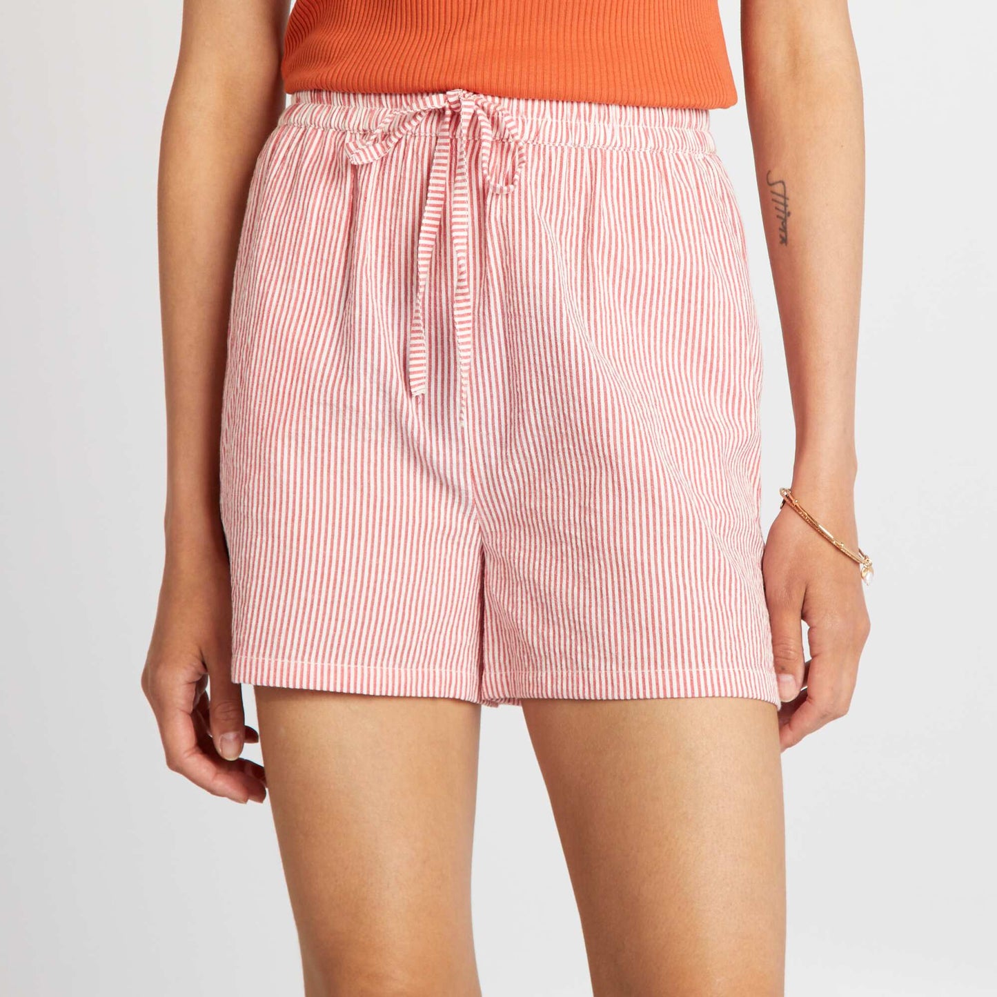 Striped cotton shorts RED