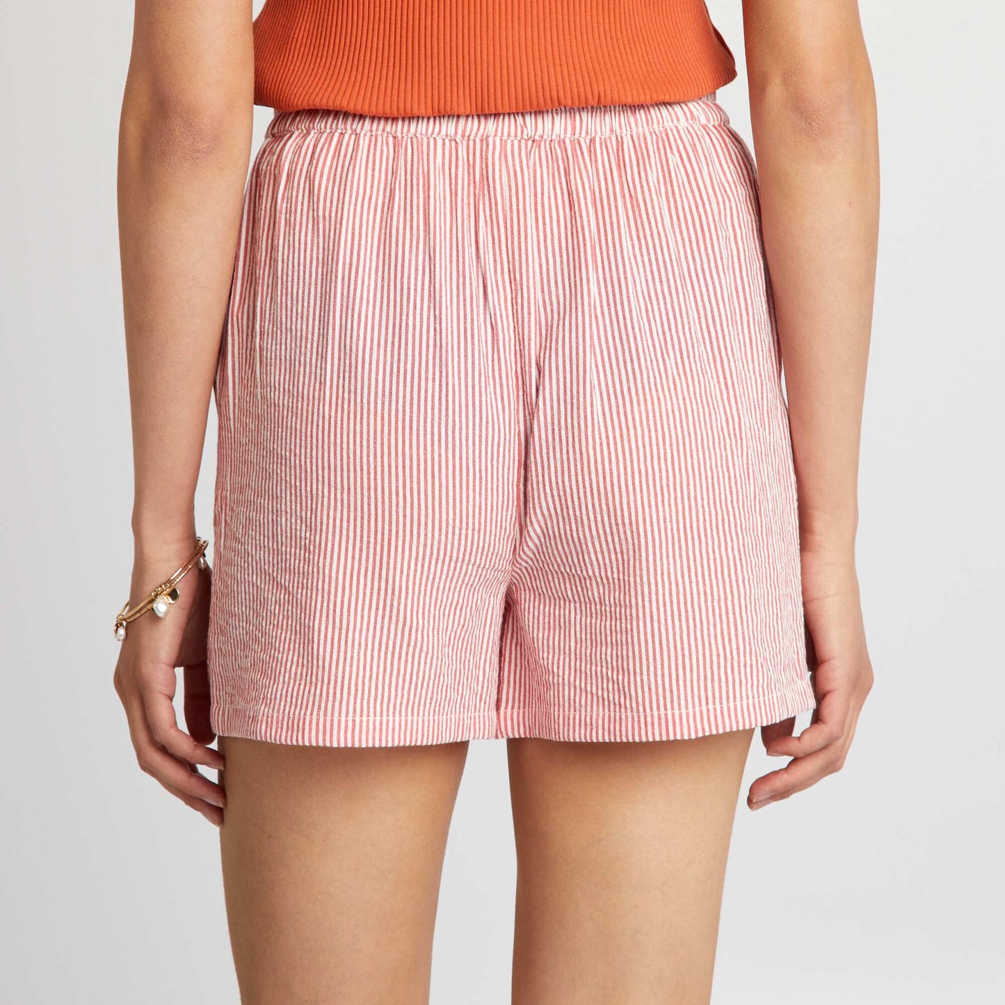 Striped cotton shorts RED