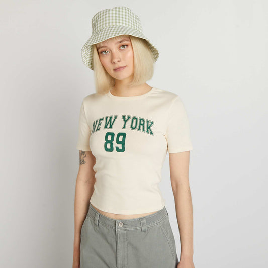 Cropped T-shirt with US varsity print WHITE