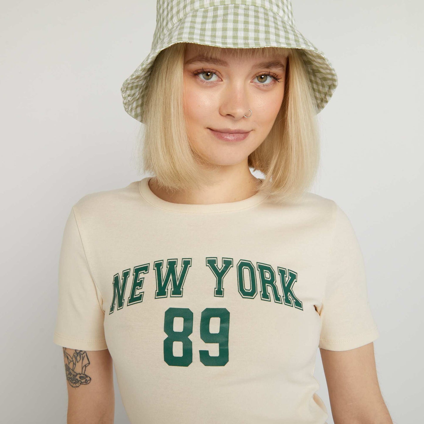 Cropped T-shirt with US varsity print WHITE