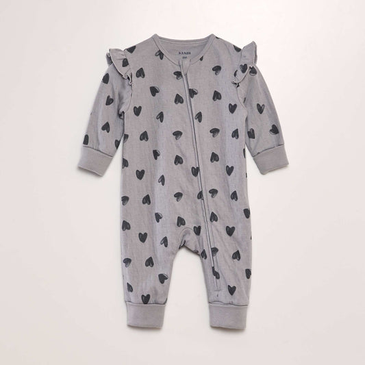 Footless sleepsuit with heart print GREY