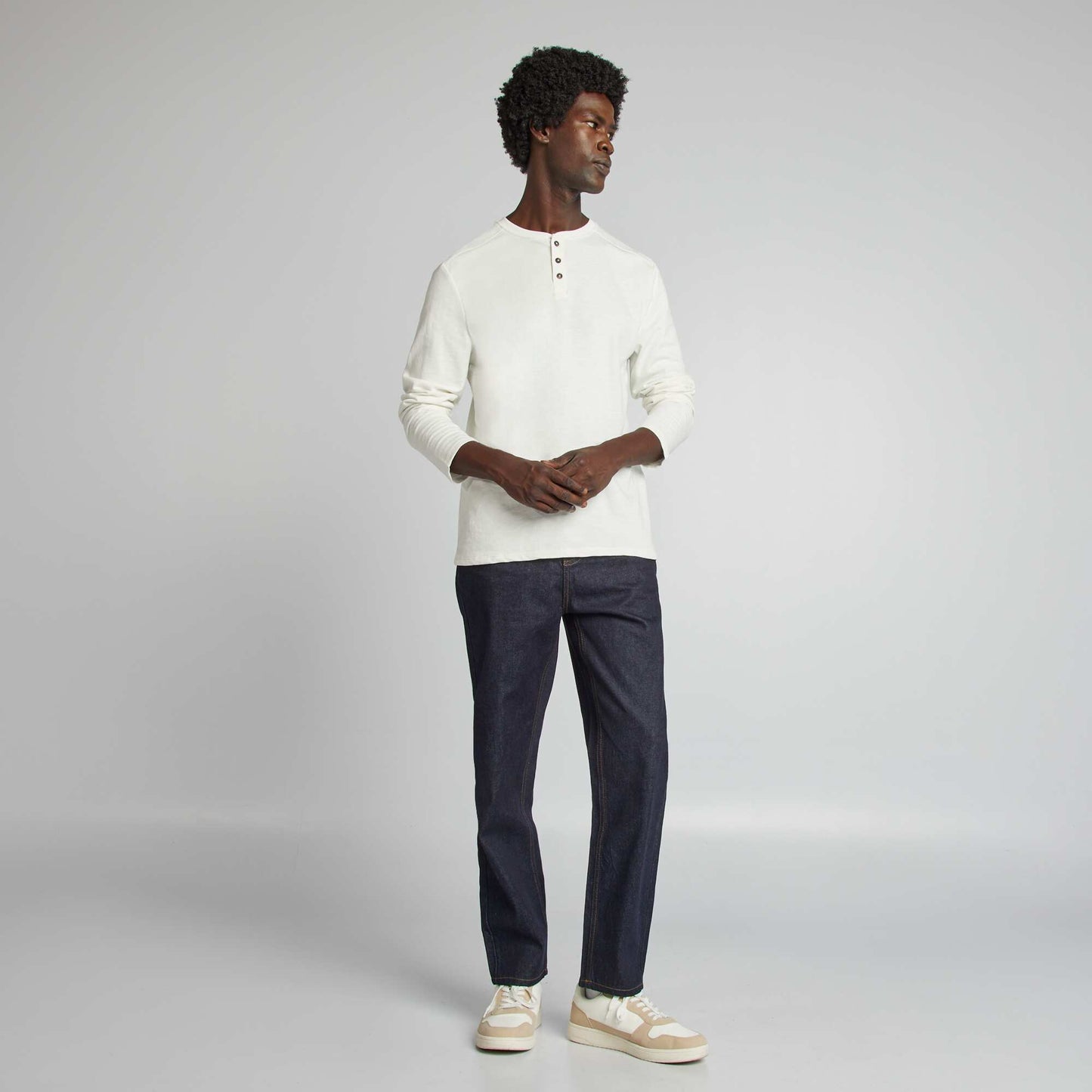 Henley collar T-shirt WHITE