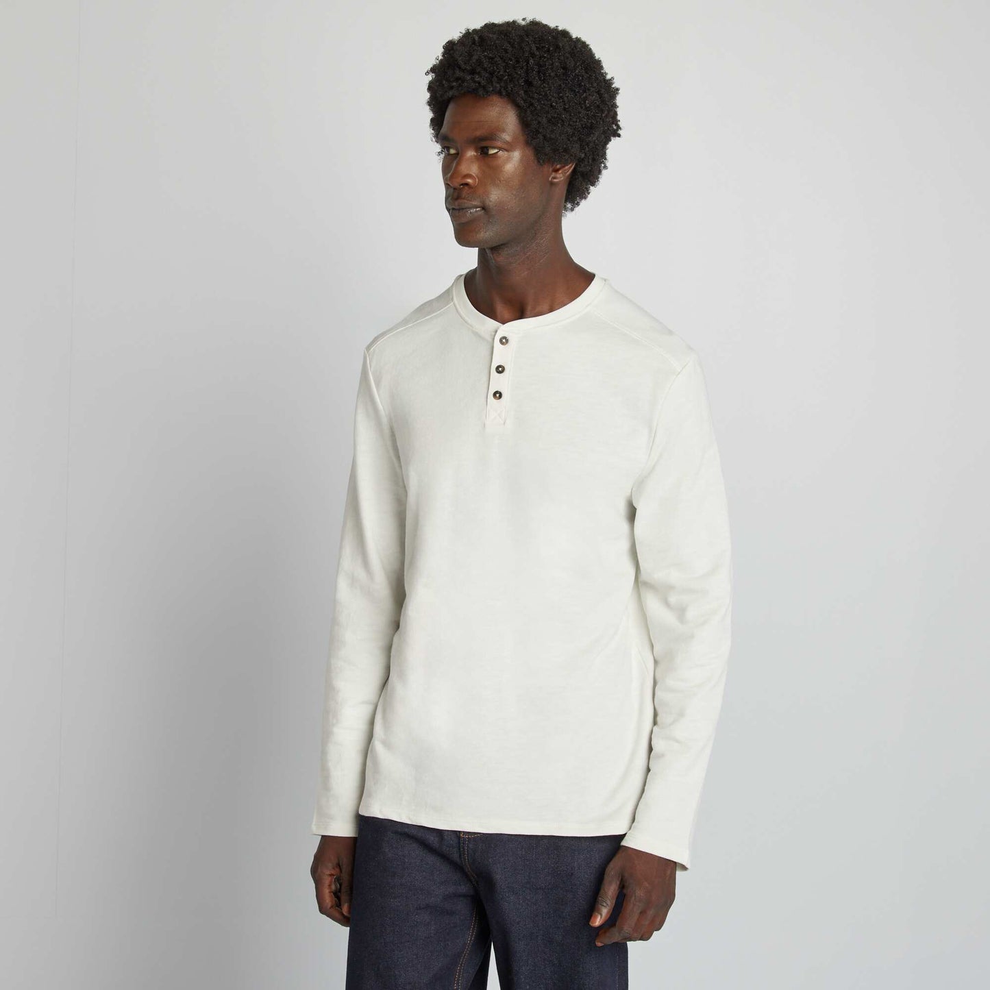 Henley collar T-shirt WHITE